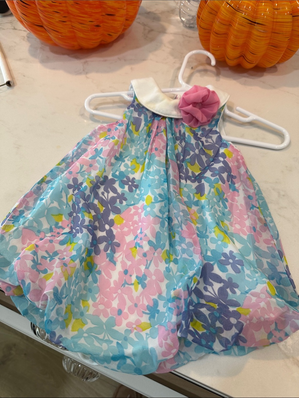 Girls Pastel Floral Chiffon Dress with Pink Rosette